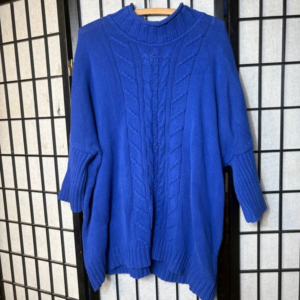 Leo & Nicole Royal Blue Cable Knit Mock Neck Sweater XL Oversized
